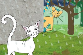 Bilete viser tunkatten Lurivar som studerer ein kvit katt, også kalla spionlærlingen.