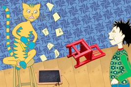 Bilete viser tunkatten Lurivar og eit born som ser på kvarandre. 